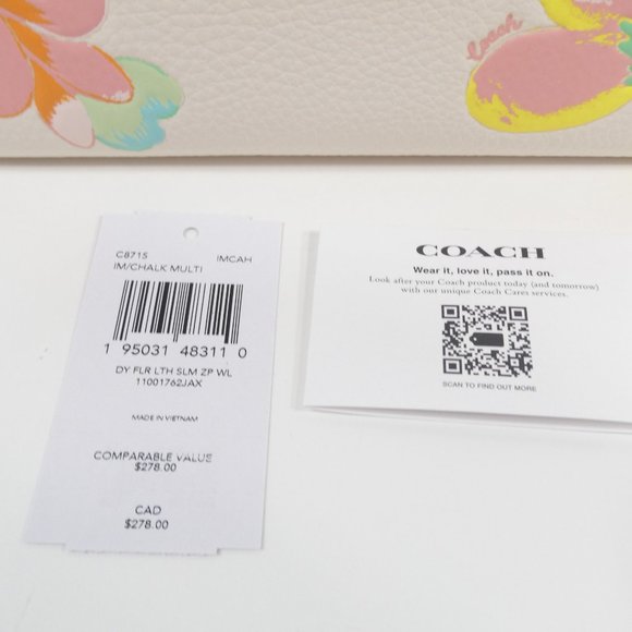 Coach Chalk Multi Dreamy Land Floral Print Slim Zip Wallet NWT C8715 - Picture 4 of 6